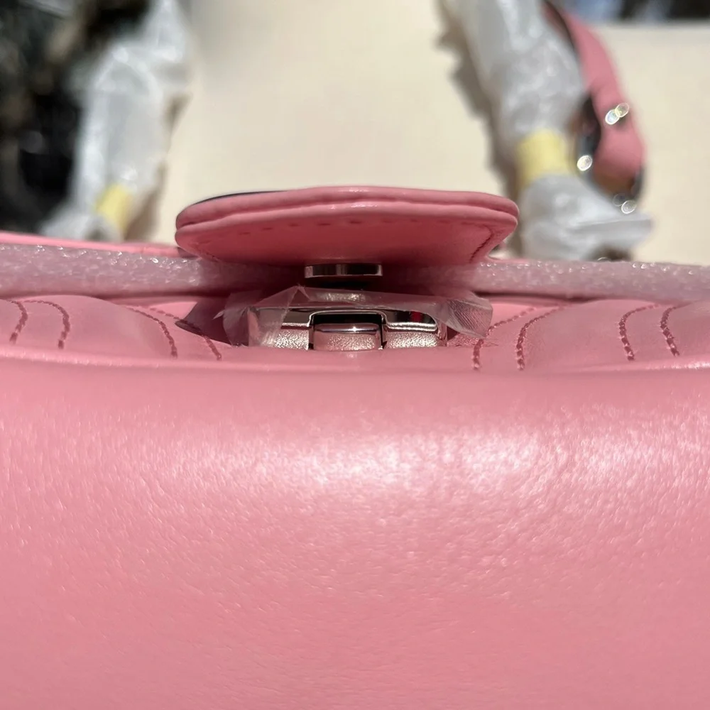 Gucci Pink Mini Marmont Purse Bag 446744 Logo Silver Hardware Leather Heart - Picture 5 of 17